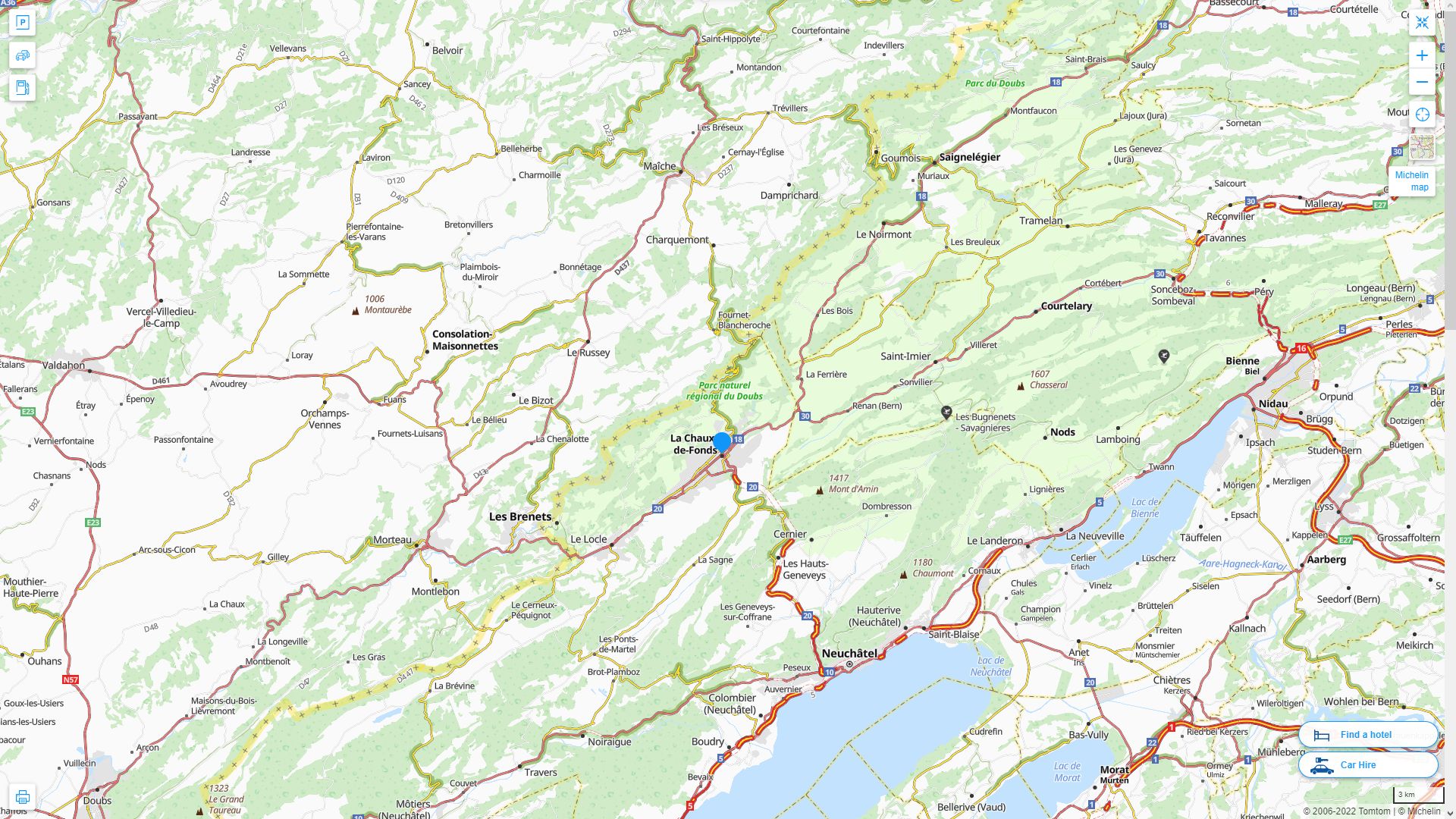 La Chaux e Fonds Highway and Road Map